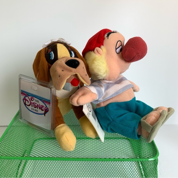 Vintage 💕Disney 2 Peter Pan Characters , Smee💚 & Nana 🐕 Mini Bean Bag  8” - Picture 1 of 12